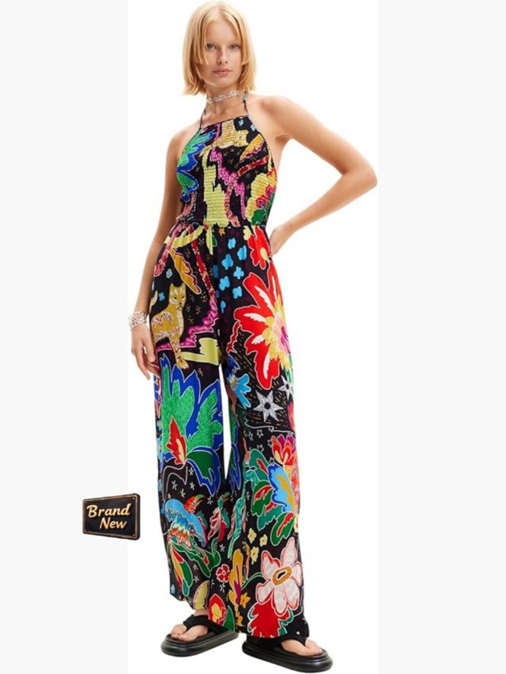 Sleeveless Jumpsuit With Buckle Closure, Regular Fit, X-Large Size